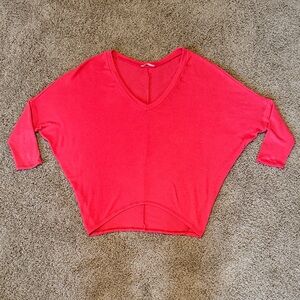 Women's V-Neck Batwing Sweater - Coral